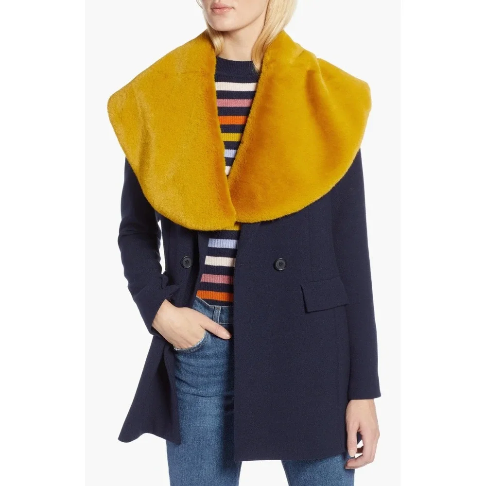 NWT Halogen Atlantic-Pacific Faux Fur Stole Collar Wrap Olive Palm